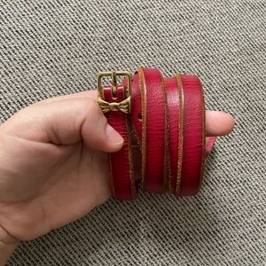 Preppy / Twee Red Leather Belt w Bow Buckle